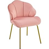 Yaheetech Velvet Armchair, Accent Tub Chair with Metal Legs, Cute Vanity Chair with Shell Shaped Backrest for Living Room/Bedroom/Makeup/Office, Pink