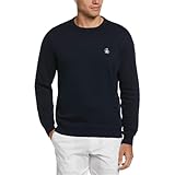 Original Penguin Men's L/S Sticker PETE Fleece Crew Sweatshirt, Dark Sapphire, Medium