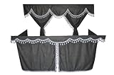 TRUCK CURTAINS FULL SET Grey with White TASSELS suitable for DAF VOLVO SCANIA MAN MERCEDES