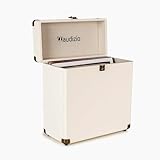 Audizio RC32 Vinyl Record Storage Case - Cream, Stylish LP Storage Case, Durable Record Case Holder with Soft Flannel Lining, Holds 30-35 Records, Metal Latch, Hinge & Carry Handle for Easy Transport