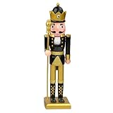 38cm Wooden Black Gold Nutcracker Soldier Christmas Decorations,Large Christmas Nutcracker Figures Ornaments,Nutcracker Gifts Nutcracker Soldiers Puppet Doll for Tradition Xmas Present Indoor Decor