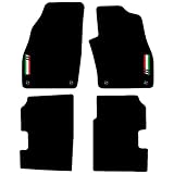 Carsio Carpet Car Mats For Fiat Punto 2012+ Onwards (4 Clips) with Italian Flag logo Tailored Fit Floor Mat Complete Accessory Custom Fitted - All Weather, Anti-Slip Backing & Black Trim
