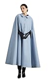 BEAUTELICATE Women Cape Coat Long Wool Cloak Elegant Vintage Lapel Collar Plus Size Overcoat For Winter Autumn Wedding Evening Daily Button Down with Pockets Cloud Blue 128cm, M