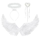 White Angel Wings and Halo with Fairy Wand - Angel Costume Womens Halloween Costumes Kids - White Wings, Halo Headband, Heart Wand Christmas Nativity or Halloween Outfits for Girls