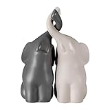 Loving Elephants | Slate Grey And Cream Elephant Ornaments | Ceramic Loving Pair Of Elephants Sculpture For Tabletop | Cute Animal Ornament For Bookcase | Ceramic Loving Pair Of Elephants Sculpture