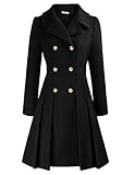 GRACE KARIN Womens Formal Wool Blends Coat Lapel Collar Button Down A-Line Pleated Dress Coat for Work Black XL