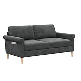 Vesgantti Fabric 2 Seater Sofa, 164cm Loveseat Sofa with Bilateral Pocket Storage, Upholstered Couch Perfect for Living Room, Bedroom, Office, Small Space, Tool-free Assembly, 164L*76D*85Hcm, Grey