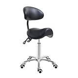 Antlu Saddle Stool Chair with Back Support, Ergonomic Esthetician Stool Chair for Salon Tattoo Spa Medical Dentist Clinic (with Adjustable Backrest, Black)