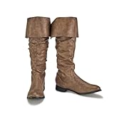DUNHAO COS Medieval Male and Female Renaissance Pull On Mid Calf Gothic Boots Flat Jazz Boots Renaissance Boot, Brown, 12-12.5