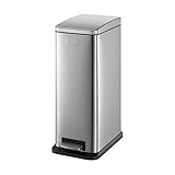 BLACK+DECKER BXBN0004GB 20L Metallic Grey Slimline Pedal Bin with Soft Close Lid, Stainless Steel, 56cm x 22cm x 36cm
