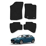 Mazda 3 (2013-2019) Car Mats Accessories Tailored Fit Carpet Floor Mats Non Slip Black Trim Full Coverage Compatible Accessory Front Rear Set Anti Slip Granulated Backing Hand-Finished Clips