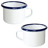 citystores® 6cm Enamel Espresso Mug Cup | White with Blue Rim | Classic Vintage Design | Durable & Lightweight | Perfect for Camping, Home, or Office 2013