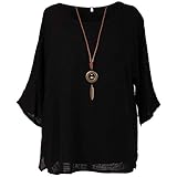 Storm Island® Stylist Italian Ladies Cotton Top Necklace Women Tunic Dress Shirt (Black, 16-18 UK)