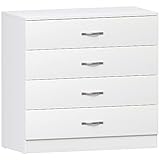 Vida Designs White Chest of Drawers, 4 Drawer Metal Handles Runners Anti-Bowing Support Furniture