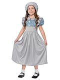 Smiffys Victorian School Girl Costume, Grey with Dress & Hat, Girls Fancy Dress, Child Dress Up Costumes Halloween