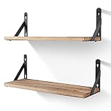 AGM Wall Mounted Shelves Set of 2, Rustic Light Wood Wall Floating Shelves for Bedroom, Living Room, Kitchen, Laundry Room Storage & Decoration-Light Brown
