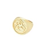 Ticome Solid St. George Dragon Slayer,Gold Sovereign Signet Ring for Men Religious Amulet Ring, Religious Jewelry Mens Christian Gift
