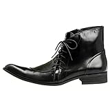 Rui Landed Ankle Boot for Man High Top Boot Lace Up Style Genuine Leather Delicate Zipper Personality Point (Color : Black, Size : 8.5 UK)