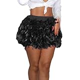 Celanisai Women's Feather Skirt Stage Costumes Ball Dress Carnival Costume Irregular Mini Skirt for Cosplay Party Carnival Festive Dresses Multilayer Fluffy Tulle Skirt Fancy Dress Costumes, O Black