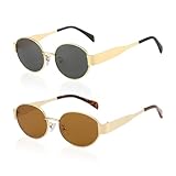 USHXVG 2 Pieces Retro Sunglasses, Oval Glasses for Men and Women, Anti-Uv Glasses, Round Sun Visors, Metal Glasses, Travel Glasses Equipment, Retro Sunglasses for Beach Games