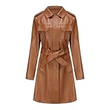 QLXYYFC Comfortable Soft Warm Women's Leather Jacket Classic Long Windbreaker Autumn Winter Coat with Loose Belt Zipper Cuffs (Color : Brown, Size : M)