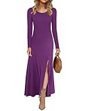 AUSELILY Women Long Sleeve Dress UK Maxi Ladies Slit Elegant Long Dresses Purple M