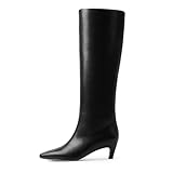Modatope Knee High Boots Women Square Toe Kitten Heel Tall Boots Womens Fashion Long Boots, Black, 6 UK