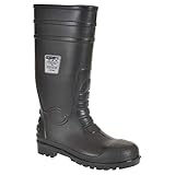 Portwest FW95 Steel Toecap PVC Waterproof Mens Wellington Boots Adult Safety Wellies Slip Resistant Protective Footwear Black, 11 UK