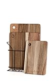 Premium Acacia Wood Chopping Board Set - 3 Thick Wooden Chopping Boards with Metal Stand, Ideal for Meat, Vegetables, Cheese and Bread, Also a Serving Board, Wooden Tray, Cutting Board, Charcuterie