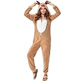 HarnyLoom Santa Claus Reindeer One-Piece Pajamas Hooded Soft Christmas Role Play Adult Women