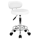 KKTONER PU Leather Modern Rolling Stool with Low Back Height Adjustable Work Salon Drafting Swivel Task Chair with Footrest (White)
