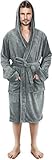 NY Threads Luxury Men’s Hooded Dressing Gown Super Soft Men’s Fleece Robe Cozy Hooded Plush Loungewear, Large, Steel Grey