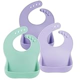 PandaEar 3 Pack Thick Silicone Baby Bibs for Toddlers (10-72 Months)| Adjustable Waterproof Baby Feeding Bibs with Food Catcher Pocket, Soft, Unisex, Non Messy