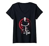 Womens Saw Jigsaw on Bike V-Neck T-Shirt