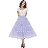 Shimaly Women's 4 Tiers Plus Puffy Petticoat 31" Midi Underskirt tea length Crinoline Tulle Petticoat Half Slip, White, S/L