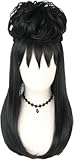 Topcosplay Womens Black Wig with Bun and Pre-Styled Necklace Cosplay Wig (Black)