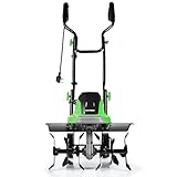 COSTWAY 1200W/1500W Electric Tiller, Garden Soil Cultivator Rotavator with Sharp Blades, Foldable Handle, 35/43cm Cutting Width & 22cm Cutting Depth (43cm, Green)