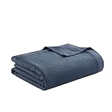 Madison Park 100% Egyptian Cotton Lightweight Summer Blanket, Breathable Waffle Knit Design, Soft Cozy All-Season Throw for Bed, Couch or Sofa, Blue King Size (108"x90")