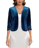 MINTLIMIT Retro Vintage Velvet Open Front 3/4 Ruched Sleeve Cardigan Blazers Womens UK Sweater for Opera Theater (Deep Blue XXL)