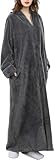 DSNOW Ladies Zip Fleece Waffle Long Dressing Gown Fluffy Towelling Bathrobe Sleepwear, Grey, L