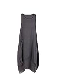 LushStyleUK New Ladies Italian Sleeveless Plain Linen Dress Women Lagenlook Dress Plus Sizes (Charcoal)