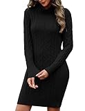 heekpek Womens Jumper Dress Turtleneck Autumn Winter Jumpers Dresses Long Sleeve Knitted Bodycon Dress Warm Sweater Mini Dresses, Black, M