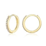 ITESSY Gold Earrings for Women, S925 Sterling Silver Tiny Hoop Earrings | Small Cubic Zirconia Cuff Huggie Earrings, Helix Tragus Cartilage Earrings, Mini Piercing Jewelry for Girls Men Teen (8mm)