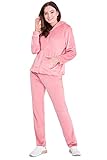 CityComfort Velour Womens Tracksuit Set Adults Teenagers Comfy Velvet Lounge Set 2 Piece Zip Up Long Sleeve Hooded Sweatshirt & Joggers Lounge Wear (L, Pink)