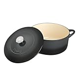 Denby - Halo Black Cast Iron Casserole Dish - Dutch Oven, Oven Safe Pot, Enamelled - 26cm, 5.4L Capacity - Round