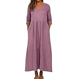 Generisch Casual Women's V-Neck Short Sleeve Flowing Midi Length Dress for Stylish Everyday Elegance, purple, M