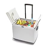 Hi-Gear 45 Litre Cooler with Integrated Handle & Wheels, 12V in Car & 240V Mains Sockets, Portable, Spacious & Wheeled 45L Electric Cool Box, Camping, Campervan, Travel, Picnics, Festivals, Grey