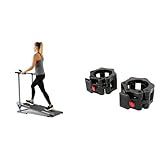 Sunny Health & Fitness Foldable Manual Treadmill, Compact Cardio Fitness + Locking Collar Clamps with Quick Release for Olympic Barbells for Pro Training