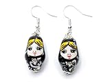 Matryoshka Earrings Miniblings Babuschka Russian Doll Porcelain Ceramic Black