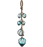 Glass Fishing Floats | Aqua Japanese Glass Floats Strand 2"-4" | Nautical Rope Ball | Strand of 6 | Nautical Themed Wall Decor | Beach House Decor | Glass Buoys for Decoration & Ocean Room Decor